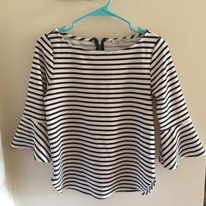 Navy and white stripes bell sleeve shirt (small)